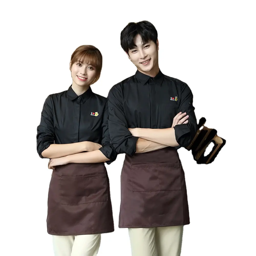 Uniformi eleganti del personale del ristorante camicie a maniche lunghe abiti da lavoro personalizzati per caffè uniforme moderna per cameriere