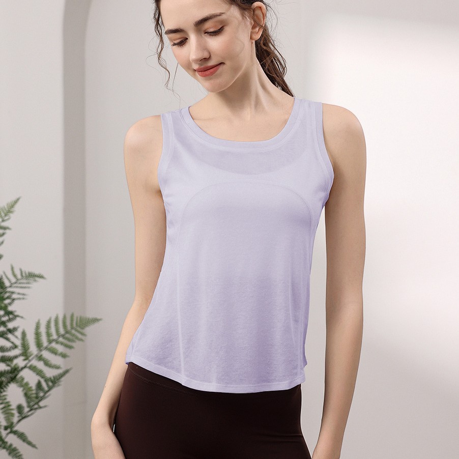 Professional Four-Needle Six-Thread Sleeveless Breathable 100% Polyester Solid Pullover Sports Vest Women's Running Yoga