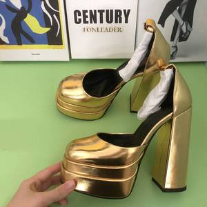 Escarpins Chunky à Plateforme Dorés/Argentés avec Strass pour Soirées et Clubs – Chaussures d'Hiver Tendance à Talons Hauts - Product Image 5