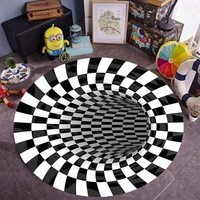 Tapis de sol 3D, tapis de sol illusion, antidérapant, illusion visuelle 3D, vortex optique, tapis de sol noir et blanc à carreaux, tapis ronds pour salon
