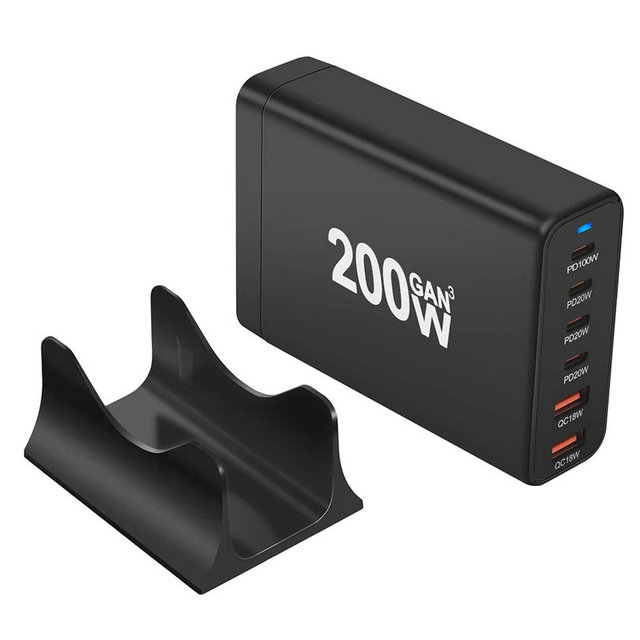 200W GaN Desktop Charger USB-A*2 + USB C*4 Multi-Port Travel Charger Adapter 6 Port QC3.0 PD 100W Fast Charging for Laptop