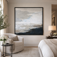 Peinture à l'huile abstraite bleu-gris de luxe, taille personnalisée, faite à la main, art mural sur toile neutre de style côtier, à suspendre pour hall d'hôtel, salon