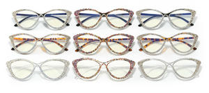 キャッツアイビンテージ女性用眼鏡手作りダイヤモンドがちりばめられたファインフレーム眼鏡アンチブルーライトメガネ女性用 - Product Image 5