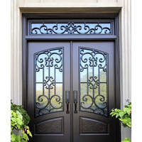 Porte d'entrée moderne en fer forgé ATMOS avec inserts en verre, design anti-effraction et pare-balles pour villas et hôtels
