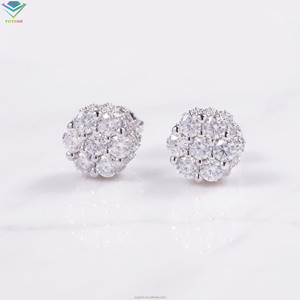 Hot Selling 925 Silver Flower <b>Ear</b> <b>Studs</b> Cluster GRA Certified Screw Back <b>for</b> <b>Men</b> and Women Gold Plated Moissanite earring - Product Image 1