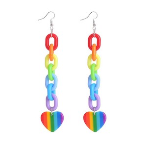 2025 nouveau Design mode Cool Harajuku Style boucles d'oreilles arc-en-ciel mignon coeur étoile en forme de rayure lien chaîne boucles d'oreilles pour les filles fête - Product Image 6