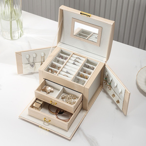 Wholesale Custom logo Luxury PU Leather Large Jewelry Drawer Box Organizer Mirror Big Ring Necklace <strong>Earring</strong> Jewellery Gift <strong>Case</strong> - Product Image 2