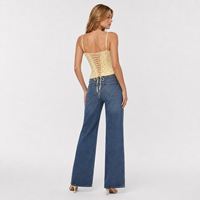 SHENGFU Corset pour femme, haut amincissant sans manches en denim jaune avec dentelle florale et laçage au dos
