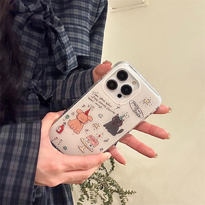 เคสโทรศัพท์ลายเค้กน้องหมาและน้องแมวสุดน่ารักแบบสองชั้น ดีไซน์ทันสมัยสำหรับผู้หญิง ป้องกันรอยขีดข่วน สำหรับ iPhone 17 Pro Max 16 15 14 - Product Image 3