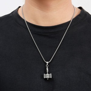 yunnique Viking Thor's Hammer Stainless Steel Pendant Necklace Unisex Geometric Design Jewelry Sweater <b>Chain</b> - Product Image 4