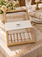 Ensemble de linge de table de style rustique campagnard naturel avec nappe, serviettes et anneaux en dentelle, coffret cadeau pour la salle à manger