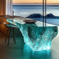 Table de bar en résine illuminée par des lumières LED personnalisées par le fabricant, design artistique unique en résine pour les espaces commerciaux, réception d'hôtel