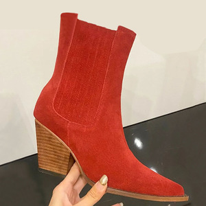 Costruttore personalizzato da donna stile Vintage retrò <span class=keywords><strong>stivaletti</strong></span> in pelle scamosciata Casual tacchi quadrati <span class=keywords><strong>con</strong></span> punta <span class=keywords><strong>a</strong></span> punta alla moda Cowboy - Product Image 5