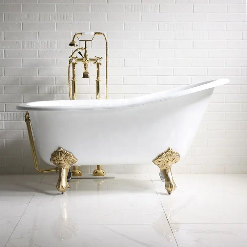 Banheira de ferro fundido luxuosa, clawfoot acrílico de ouro fundido de luxo vintage