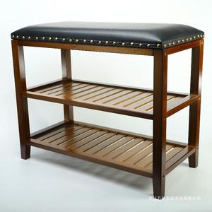 Double Layer Shoe <b>Storage</b> Stool With Leather <b>Cushion</b> Coffee Brown Home Ottoman <b>Storage</b> Rack - Product Image 1