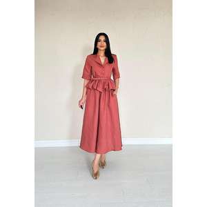 Vestido de fiesta Moccah con volantes, corte en A, cintura con cinturón, escote alto y tela transpirable - Product Image 3