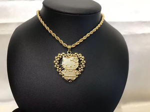 <span class=keywords><strong>Collier</strong></span> tendance en acier inoxydable plaqué or avec pendentif hip-hop, motif dessin animé, chaîne à maillons et fleur pour femme - Product Image 3