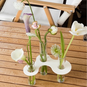 Glass Office Tabletop Flower Vase Hydroponic Plant Container Home Decor Brown Solid Wooden <strong>Rack</strong> Test <strong>Tube</strong> Mini Vases - Product Image 5