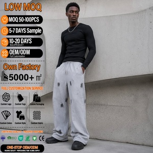 Factory High Quality 100% Cotton Mid Waist Street Wide Leg <b>Baggy</b> <b>Jogger</b> Pants Custom Acid Wash Jogging Sweatpants Men - Product Image 1