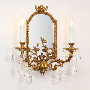 Jewellerytop Châu Âu Tường Khung Trong Nhà Chiếu Sáng Gương Với Ánh Sáng Nến Pháp Brass Khung Đôi Cánh Tay Đèn Tường - Product Image 3