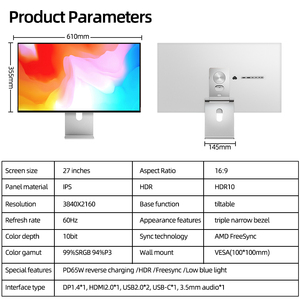 Kuycon 3840*2160 27 Inch Hiển Thị 2K 4K 5K Độ Phân Giải 60Hz Làm Mới Màn Hình <span class=keywords><strong>LCD</strong></span> Chơi Game PC Máy Tính Để Bàn Màn Hình - Product Image 6