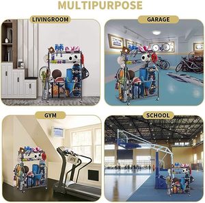 Einfach zu montierende Sporta us rüstung Lagerung mit Körben und Seiten haken Hut Hänge gestell Spielball Garage Lagerung für Sport bälle - Product Image 4