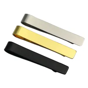 Pinces à cravate en acier inoxydable couleur argent Logo gravé personnalisé vente en gros accessoire usine pinces à billets pinces à cravate pour hommes