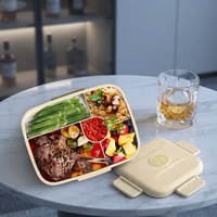 Meilleure vente Boîte à lunch bento en fibre de paille de blé biodégradable réutilisable et étanche à 5 compartiments avec cuillère et fourchette