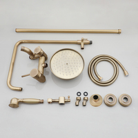 Ensemble de douche de salle de bain 3 voies en laiton antique avec pommeau de pluie et douchette à main, mitigeur à cartouche céramique