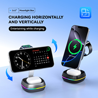 Chargeur sans fil magnétique pliable 4 en 1 avec câble rétractable, lumière RGB, rotation à 360°, station de charge pour téléphone, montre, écouteurs