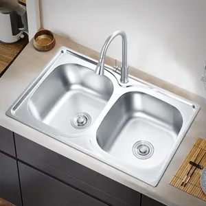 K-8050D factory Capacity Standard Double Bowl Sink under mount 304 Stainless steel Kitchen cabinet sink