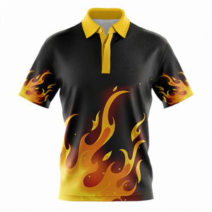 Custom Men's <b>Flame</b> Print Polo <b>Shirt</b> Short Sleeve Knitted Polyester Casual Sports Teamwear Staff Uniform - Product Image 1