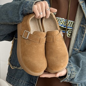 Cotton shoes 2026 spring new style matte leather with buckle <b>padded</b> one-piece slip-on over sized men's shoes - Product Image 2