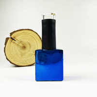 Flacon de vernis à ongles en verre bleu brillant de 14 ml avec bouchon brillant pour emballage cosmétique et huile de soin