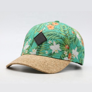 Casquettes <span class=keywords><strong>de</strong></span> baseball <span class=keywords><strong>en</strong></span> cuir avec décoration florale sur le bord <span class=keywords><strong>en</strong></span> liège, impression intégrale, design personnalisé, 6 panneaux, casquettes <span class=keywords><strong>de</strong></span> sport - Product Image 1