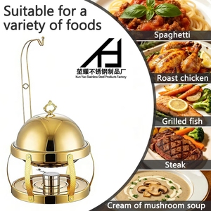 Traiteur Salle À Manger Poêle Cuisine Makan Doré En Acier Inoxydable Plat À Chauffer Boule De Coeur Couvercle Suspendu Style Grain De Bois Plat À Chaleurs - Product Image 3