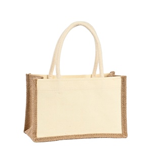 Sac fourre-tout vierge en jute et toile, grande poignée, couleur naturelle, personnalisable avec impression de logo, disponible pour la vente en gros - Product Image 2