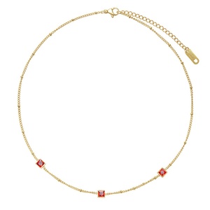 Collar con Colgante Cuadrado de Cristal Estilo Francés, Chapado en Oro de 14k, Cadena de Acero Inoxidable con Cuentas, Collar con Piedra Cuadrada de Circonia Cúbica - Product Image 3