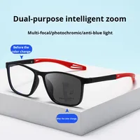 Nouvelles lunettes de lecture pour personnes âgées, unisexes, à monture carrée, avec verres gris à changement de couleur, multifocales, anti-lumière bleue, noires/rouges