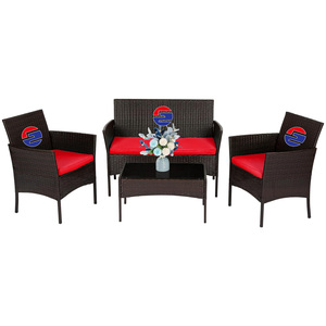 Hiện đại 4-mảnh bền thoải mái chịu thời tiết ngoài trời mây <span class=keywords><strong>Patio</strong></span> đồ nội thất thiết lập với Bàn cà phê và ghế màu xám đỏ - Product Image 4