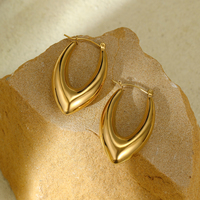 Anting-anting berbentuk C Stainless Steel PVD emas 18K anting-anting Hoop berongga geometris personalisasi berlebihan