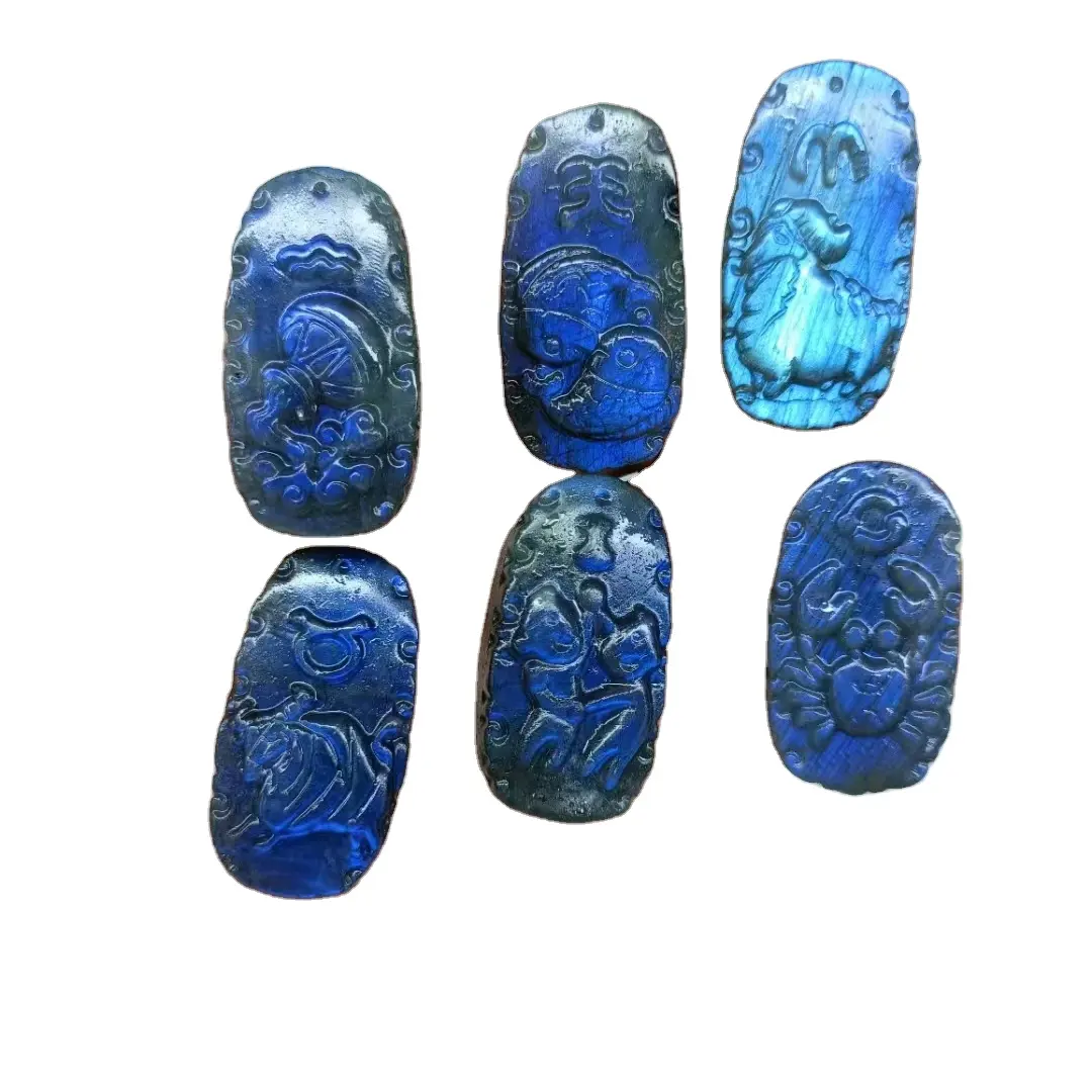 Natural labradorite carving high quality hand Carved blue flash flowers heading carving for decoration