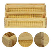Organisateur de bureau en bois avec panneau en rotin, porte-documents à 3 niveaux, support de rangement, logo personnalisé, OEM, vente en gros