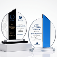Trophée Rond en Cristal Bleu et Noir à Barre Verticale avec Base Transparente – Idéal pour la Reconnaissance d'Entreprise et les Récompenses Sportives – Meilleure Vente