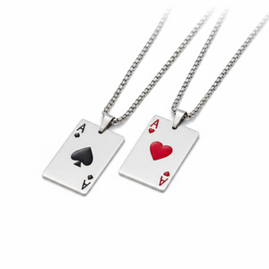 Collier pendentif en acier inoxydable Ace Of Hearts And Spades, bijoux unisexes, cadeau pour couple, design de carte - Product Image 1