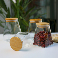 Bocaux en verre hermétiques avec couvercles en bambou, récipients de cuisine transparents, contenants écologiques pour le stockage des aliments secs, des biscuits, des bonbons et des épices
