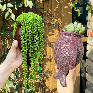 Pot de fleurs mural en forme de poisson tacheté, à suspendre <span class=keywords><strong>au</strong></span> <span class=keywords><strong>mur</strong></span>, style européen, sans perçage requis - Product Image 3