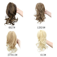 Extension de cheveux synthétiques bouclés en fibre inflammable, queue de cheval, avec design portable facile à appliquer, boucles courtes, demi-attachées, effet vague d'eau