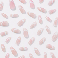Faux ongles à presser en amande, rose nude avec ligne blanche, brillants, couvrance totale, vente en gros