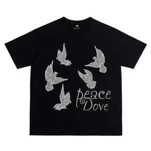 T-shirt ample et respirant <span class=keywords><strong>à</strong></span> col rond 100 % coton, imprimé colombe de la paix, poids 280g, idéal pour l'été - Product Image 1